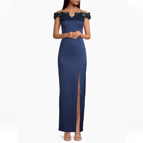 Aidan Mattox- Beaded Off-The-Shoulder Column Gown - Picture 8 of 12